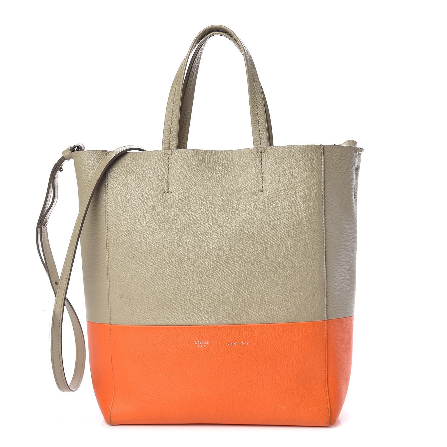 Grained Calfskin Small Vertical Bi-Cabas Fluo Orange Taupe
