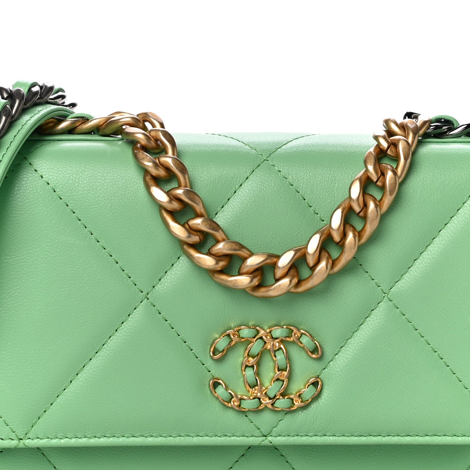 Chanel Lambskin Quilted Chanel 19 Wallet On Chain WOC Green 9 of 12