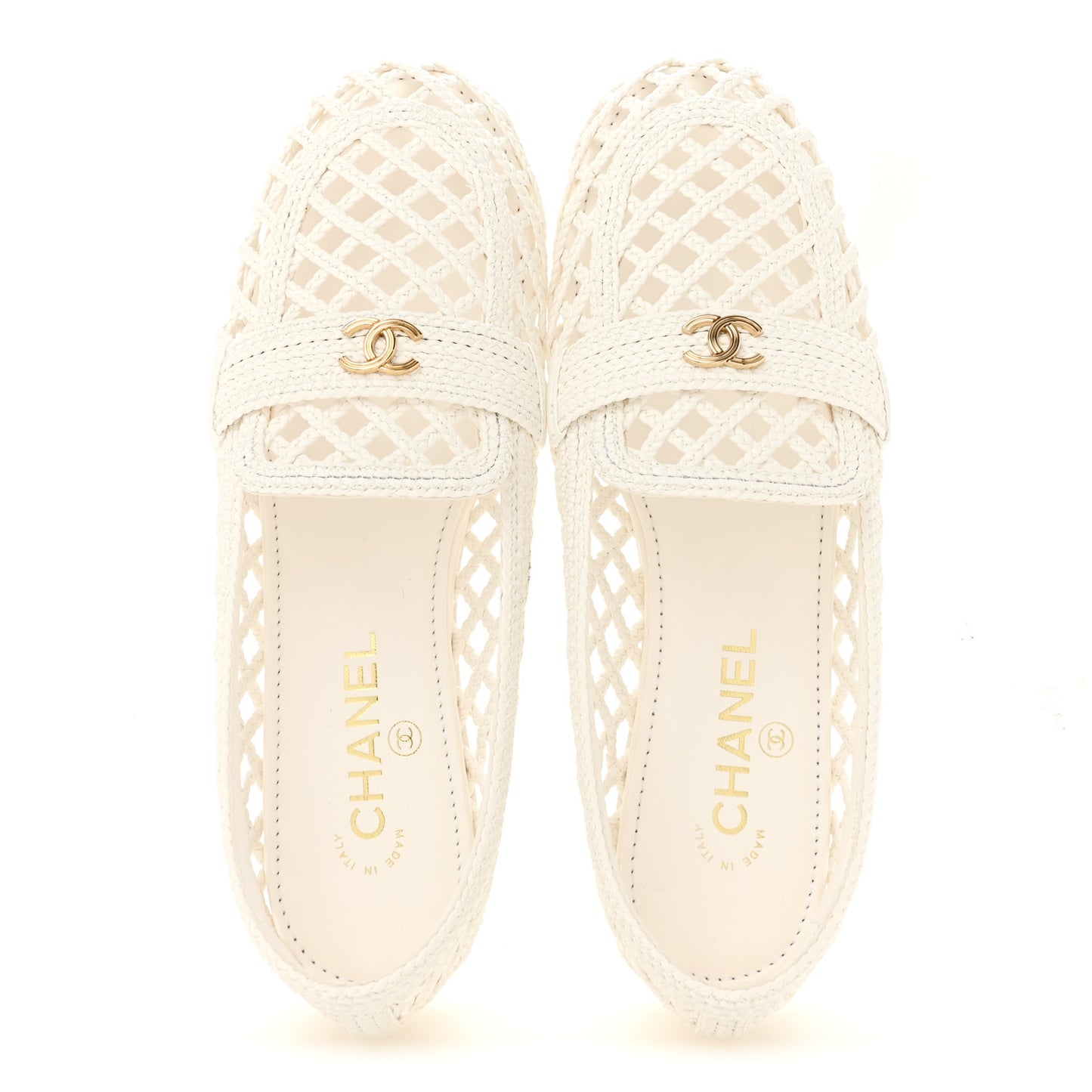 Braided Lambskin CC Mocassin Loafers 41 White