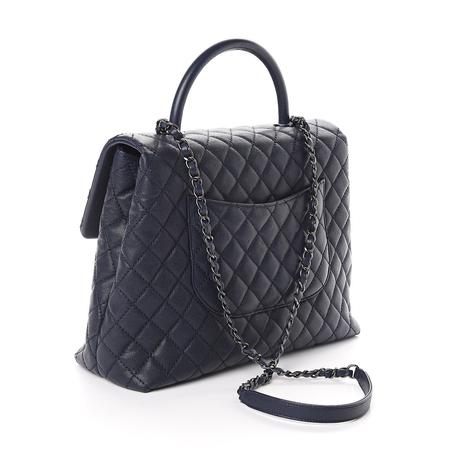 Chanel Caviar Quilted Large Coco Handle Flap Blue 2 of 9