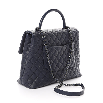 Chanel Caviar Quilted Large Coco Handle Flap Blue 2 of 9