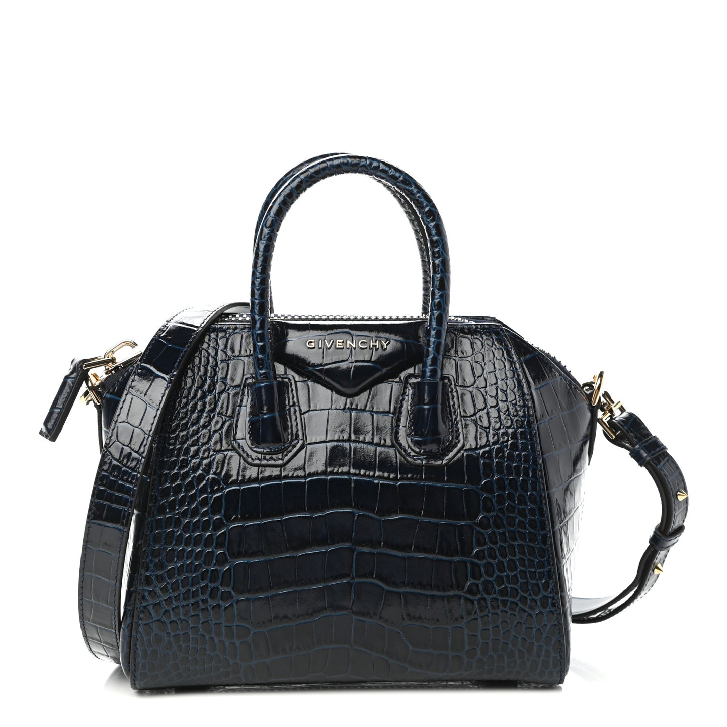 Calfskin Crocodile Embossed Mini Antigona Navy