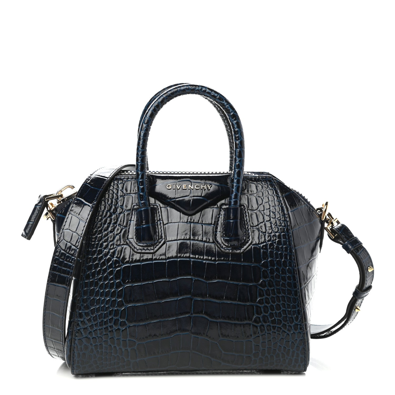 Givenchy Calfskin Crocodile Embossed Mini Antigona Navy 1 of 9