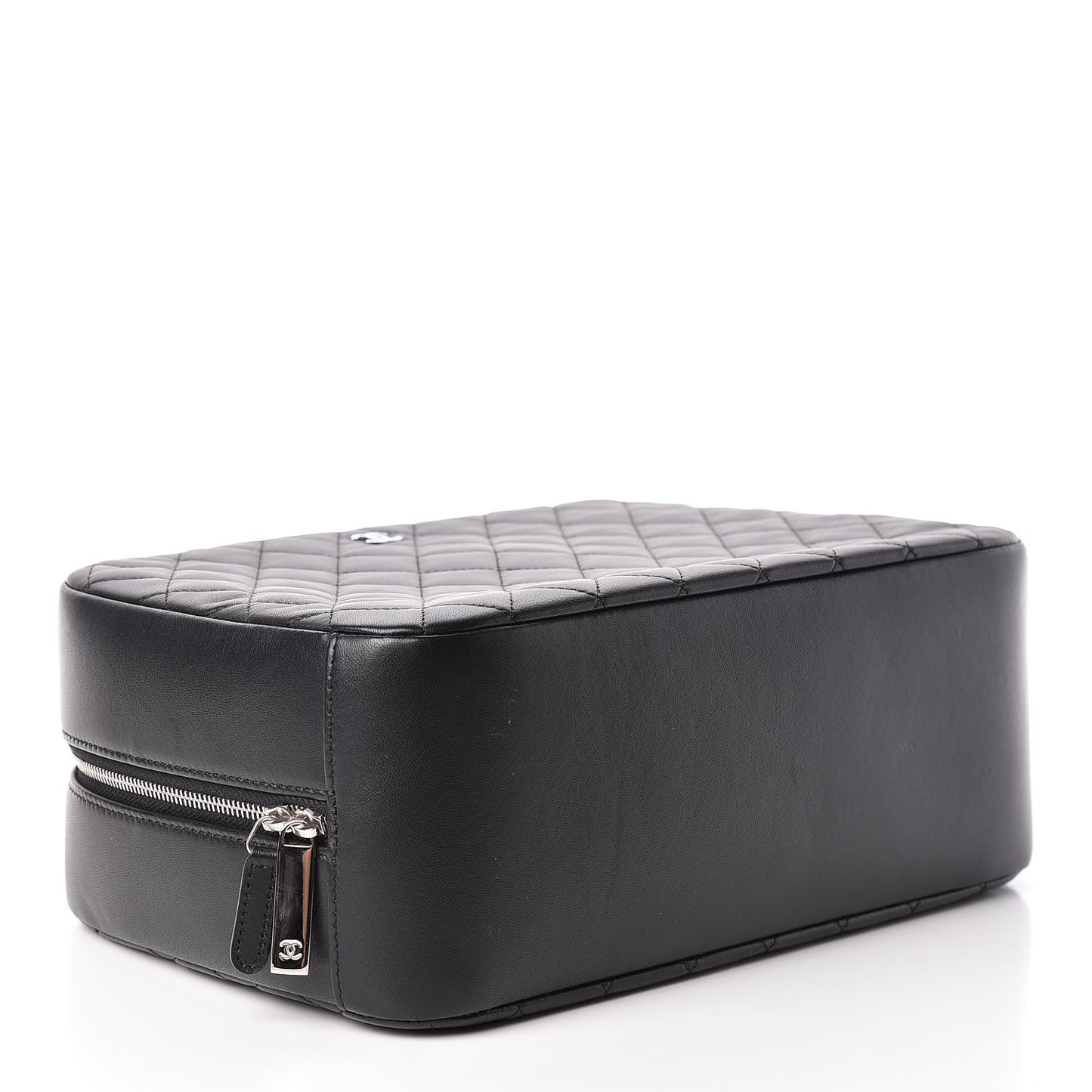 Lambskin Quilted Large Curvy Pouch Cosmetic Case Black