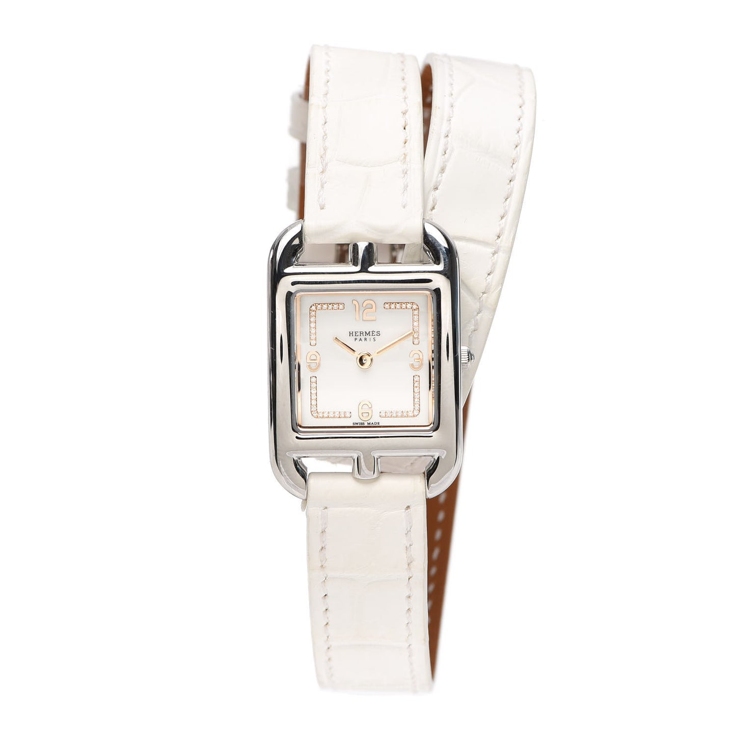 Stainless Steel Alligator Diamond 23mm Cape Cod Double Tour Quartz Watch Blanc