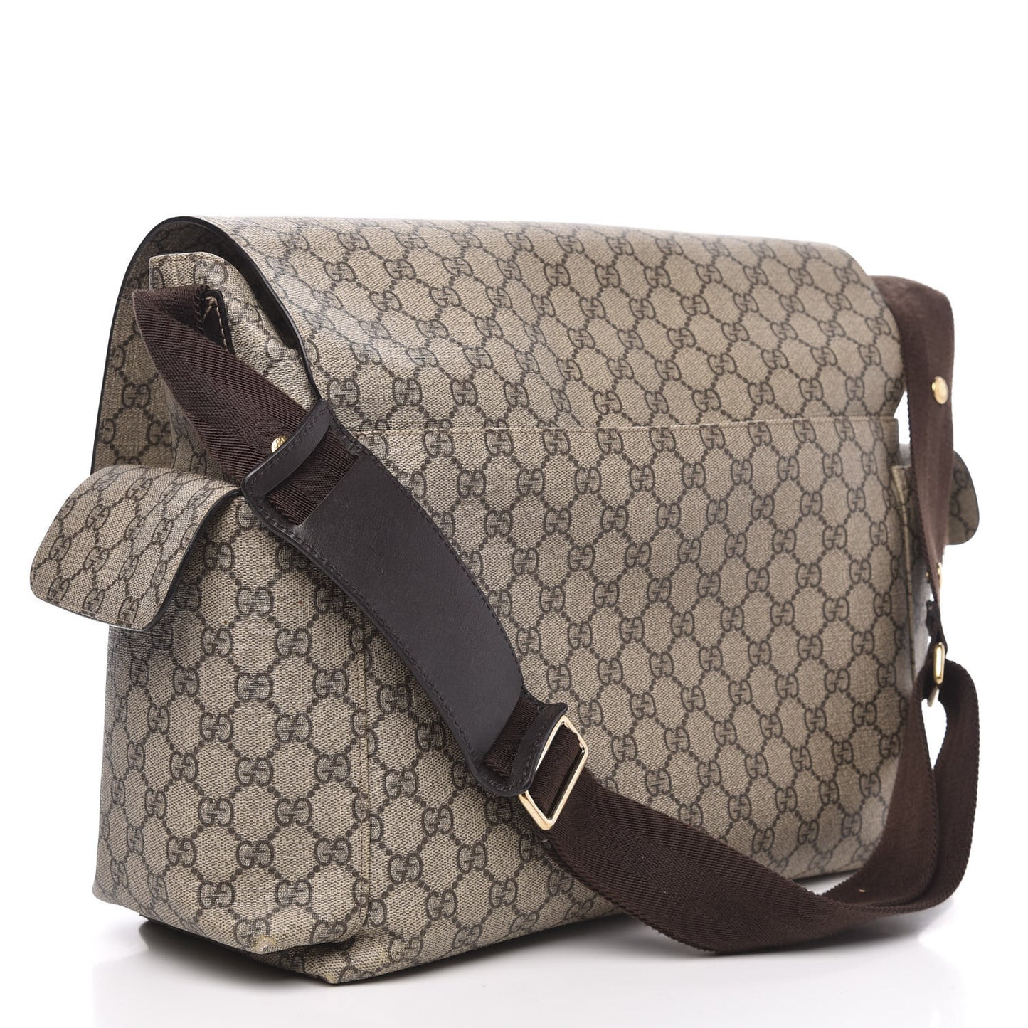 GG Supreme Monogram Selleria Calfskin Messenger Diaper Bag Beige Ebony Cocoa Dark Chocolate