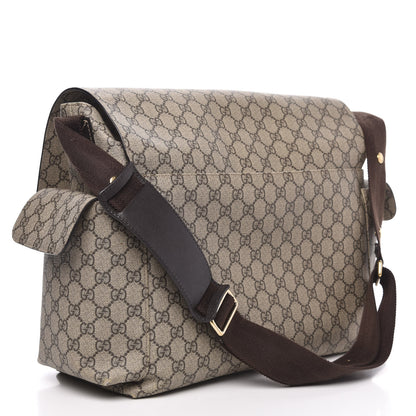 Gucci GG Supreme Monogram Selleria Calfskin Messenger Diaper Bag Beige Ebony Cocoa Dark Chocolate 4 of 13