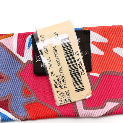 Hermes Silk Graff Graffiti Twilly Rouge Piment White Cobalt 3 of 4