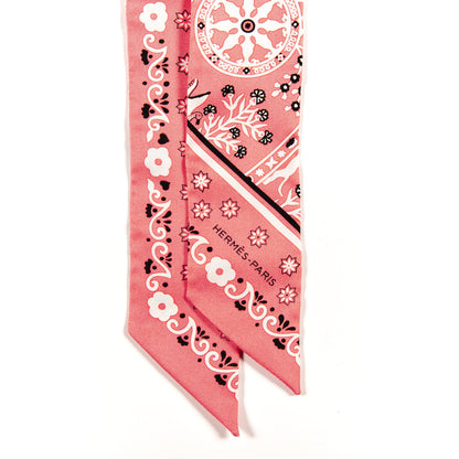 Hermes Silk Peuple Du Vent Bandana Twilly Rose Malabar Black White 2 of 4
