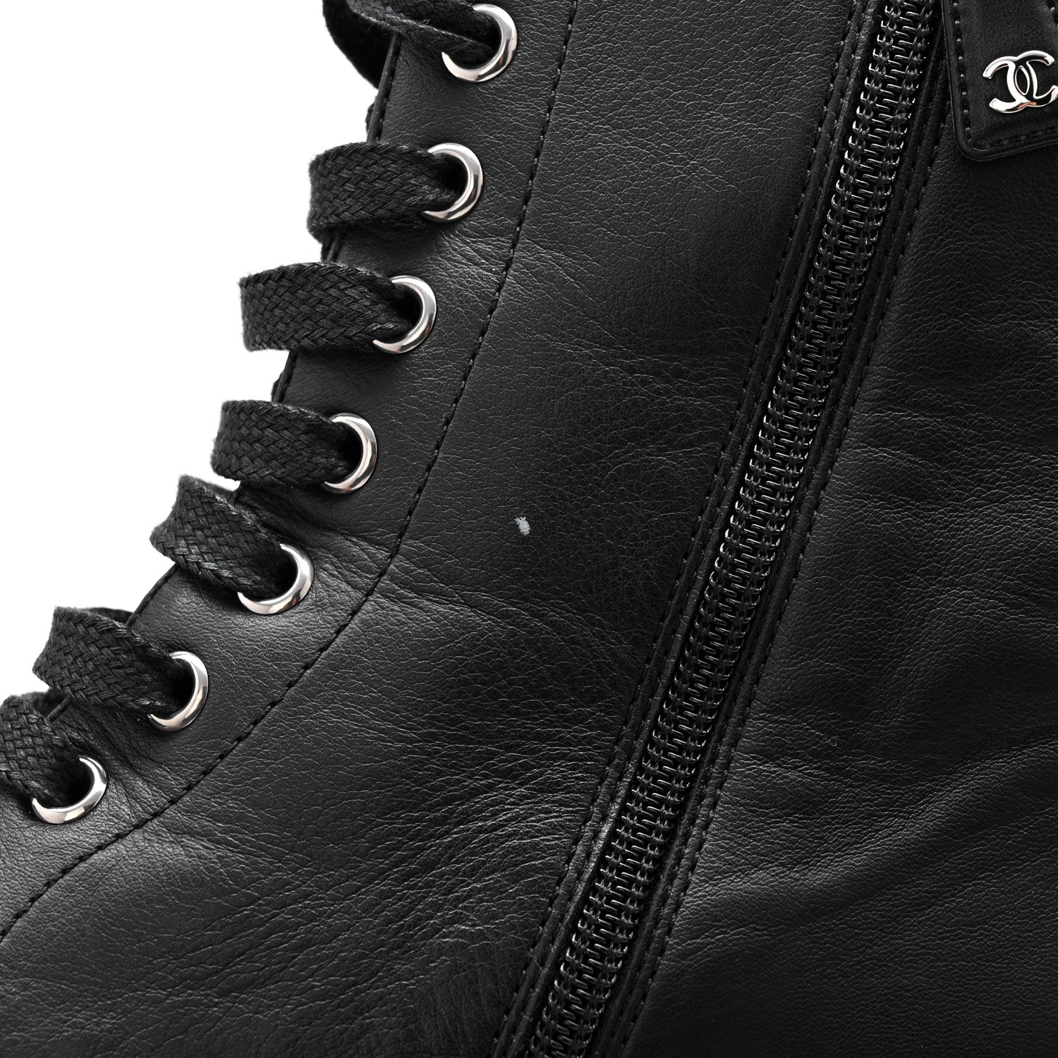 Chanel Calfskin Cap Toe Lace Up Combat Boots 39 Black 10 of 11