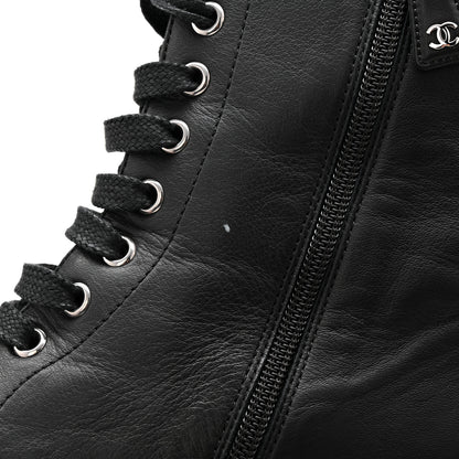 Chanel Calfskin Cap Toe Lace Up Combat Boots 39 Black 10 of 11