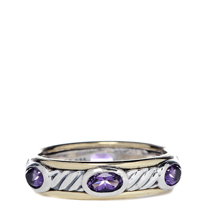 David Yurman Sterling Silver 18K Yellow Gold Amethyst Cable Stone Band Ring 54 6.75 1 of 4