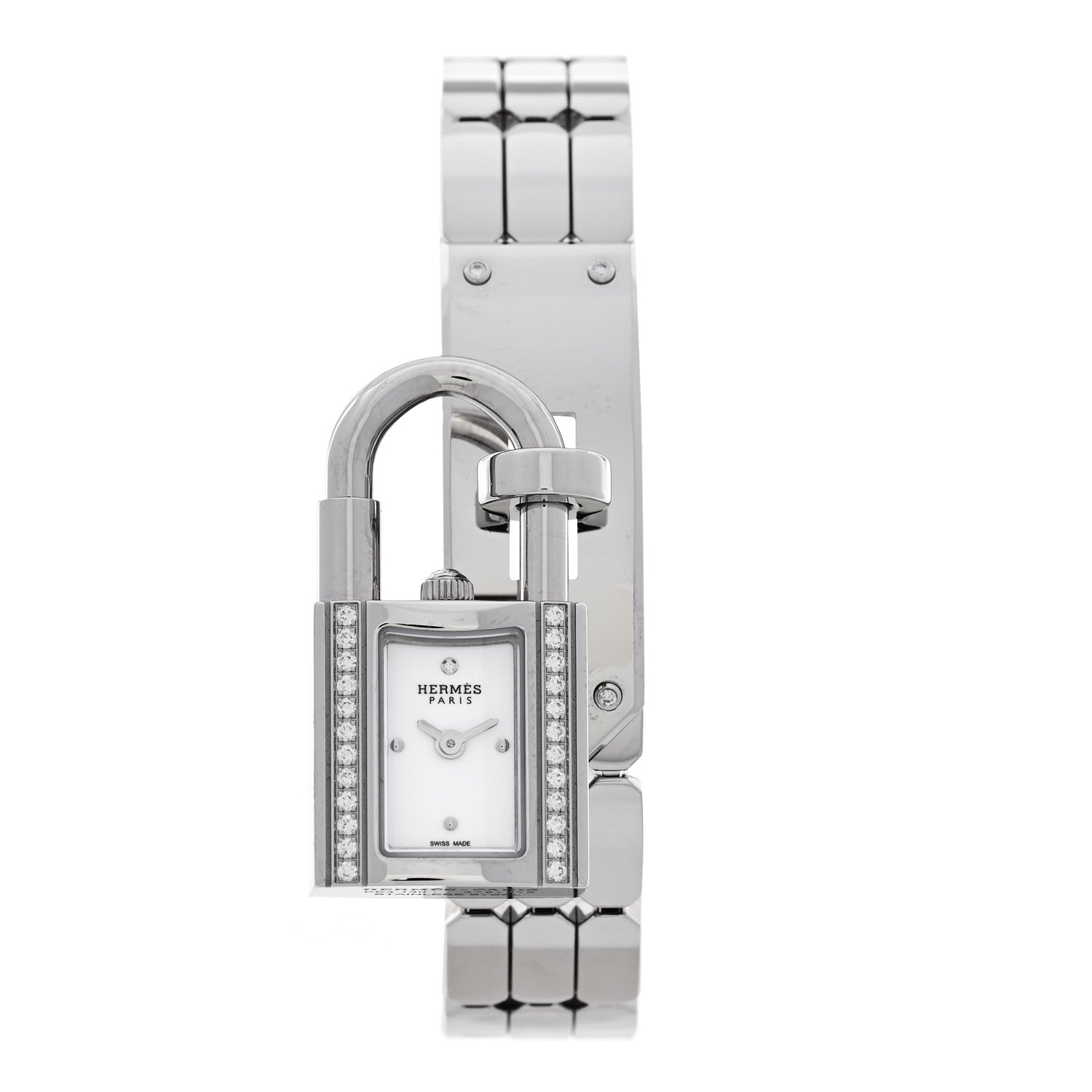 Hermes Stainless Steel Diamond 16mm Kelly Quartz Watch 1 of 6