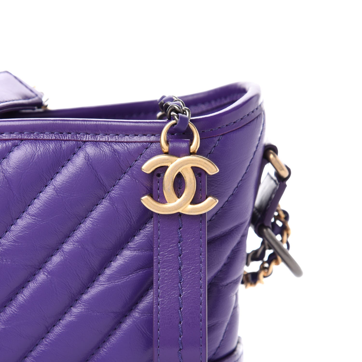 Chanel Aged Calfskin Chevron Quilted Small Gabrielle Hobo Purple 11 of 11