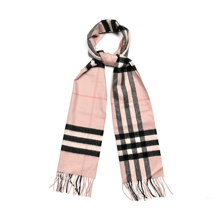 Burberry Cashmere Giant Heritage Check Fringe Scarf Ash Rose 1 of 3