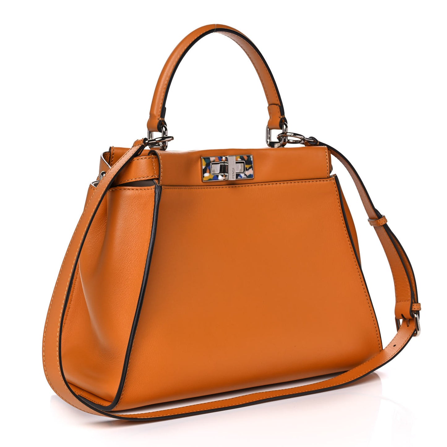 Vitello Seta Shiny Nappa Plexiglass Granite Medium Peekaboo Iconic Satchel Ginger Latte