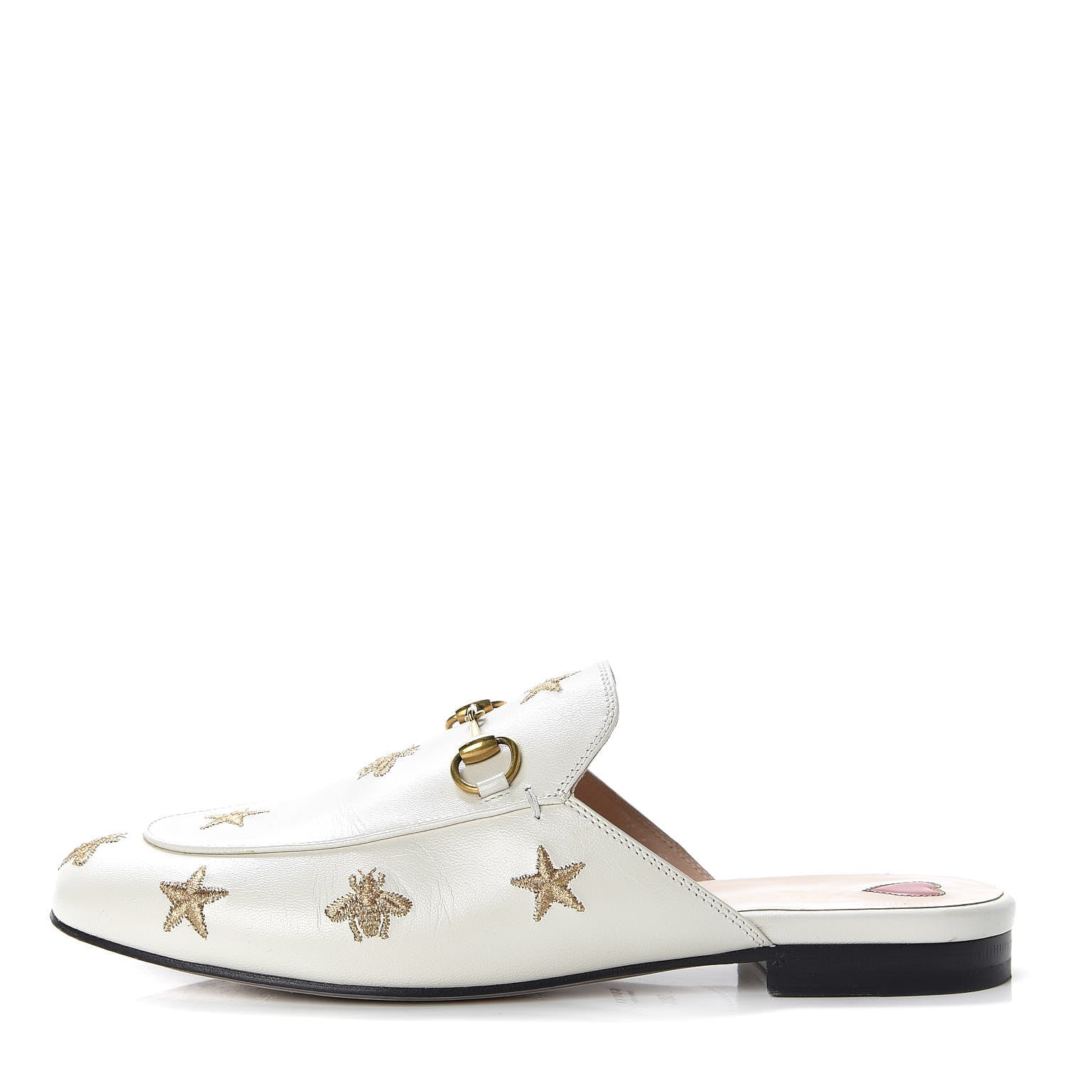 Gucci Goatskin Bee Star Embroidered Womens Princetown Slippers 38.5 Mystic White 1 of 19