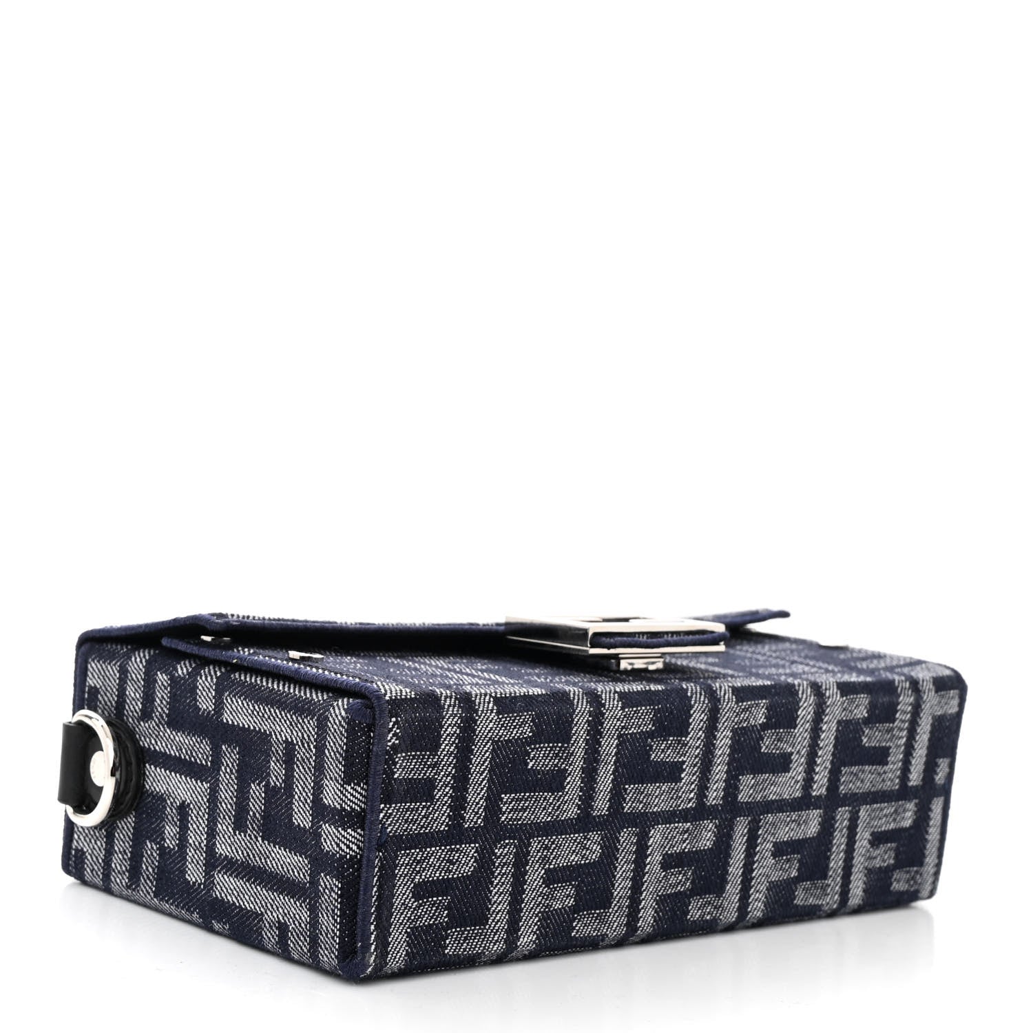 Fendi Fabric Jacquard Reactive Jean Denim Vitello Cover FF Baguette Soft Trunk Blue Black 4 of 10