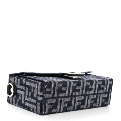 Fendi Fabric Jacquard Reactive Jean Denim Vitello Cover FF Baguette Soft Trunk Blue Black 4 of 10