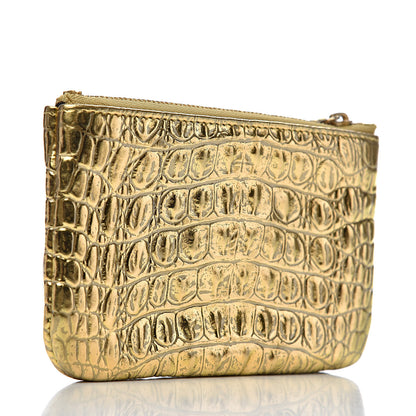 Chanel Metallic Calfskin Crocodile Embossed Cocodile Cosmetic Case Gold 3 of 8