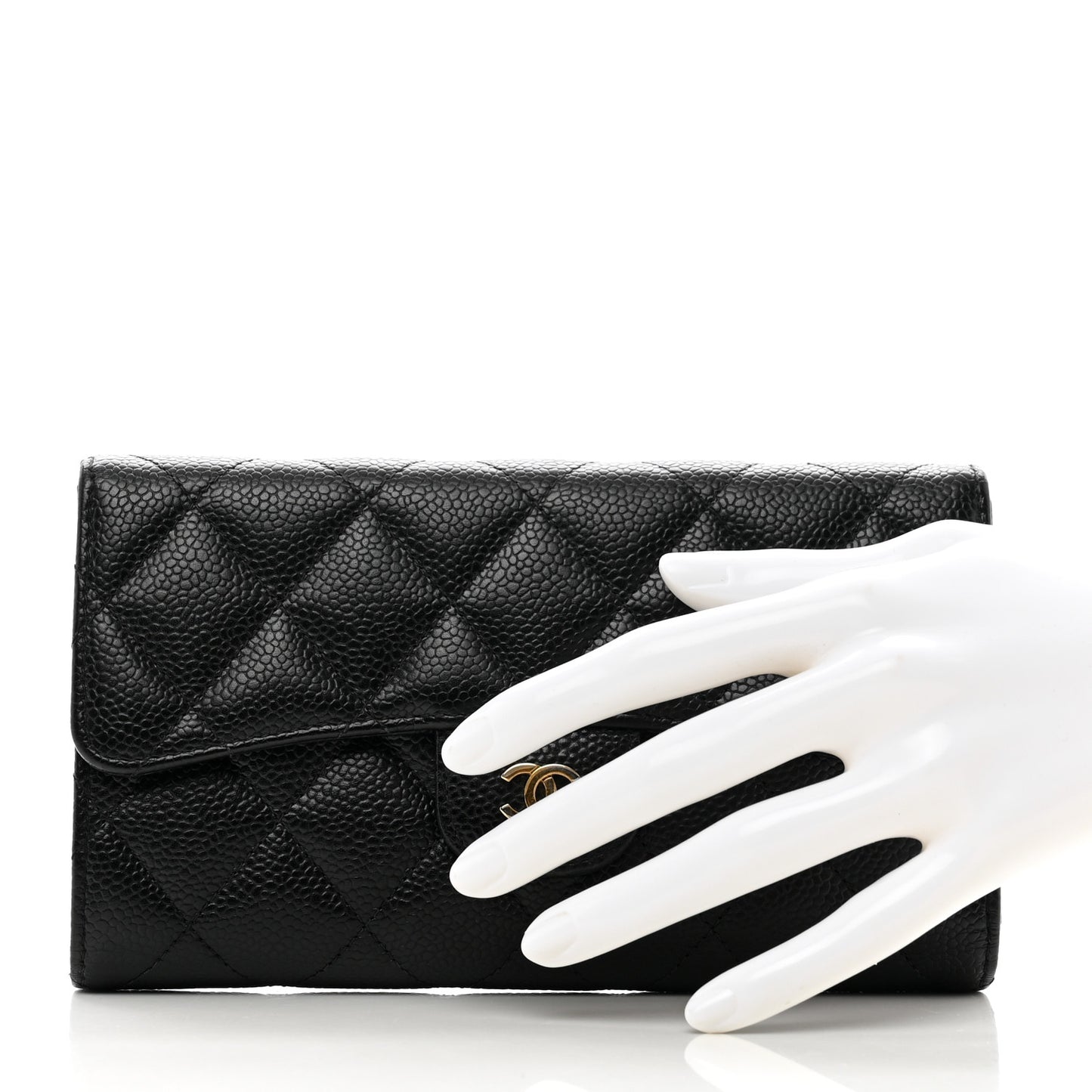Caviar Quilted Large Flap Wallet Black