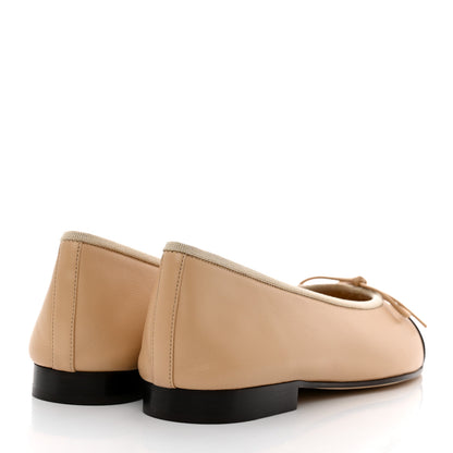 Chanel Lambskin Cap Toe CC Ballerina Flats 36.5 Beige Black 4 of 9