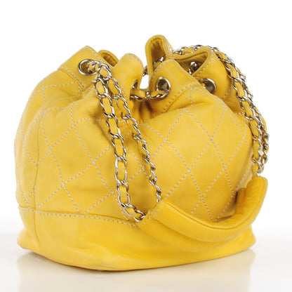 Chanel Lambskin Contrast Stitch Drawstring Tote Yellow 3 of 8