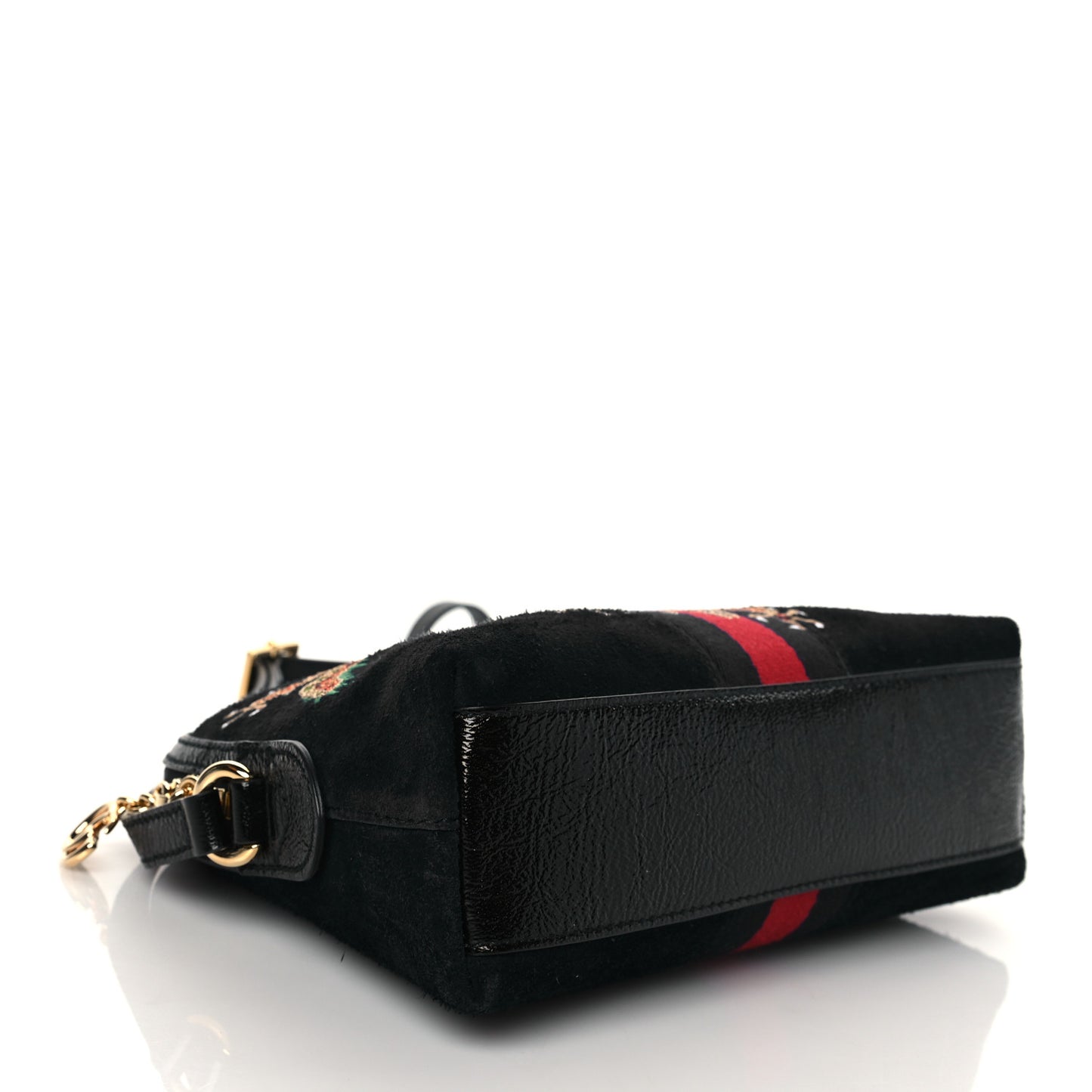Suede Patent Dragon Embroidered Small Ophidia Dome Shoulder Bag Blue Multicolor Black