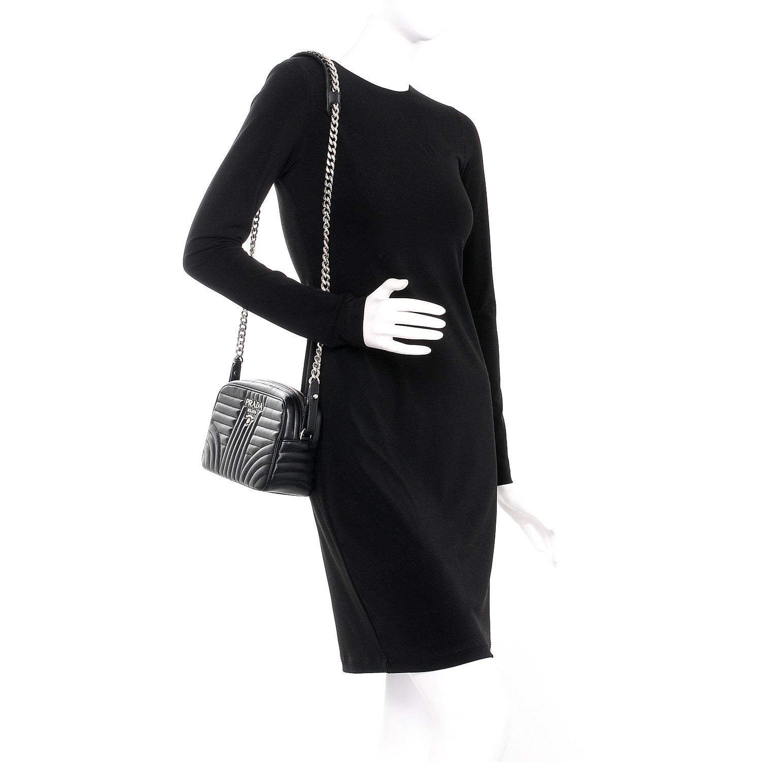 Prada Soft Calfskin Diagramme Crossbody Bag Black 2 of 8