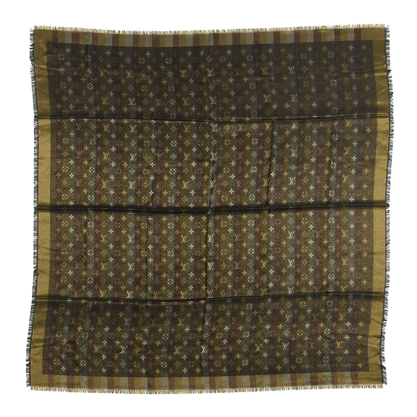 Silk Wool Monogram Shine Shawl Black