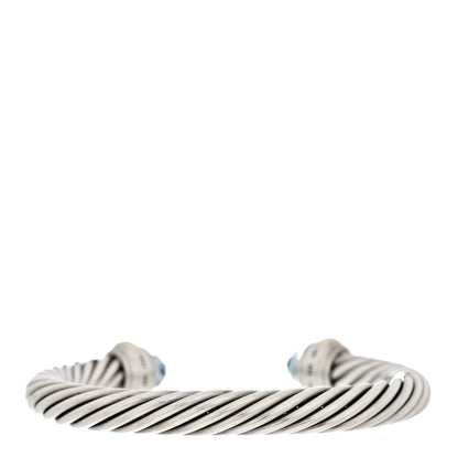 David Yurman Sterling Silver 14K Yellow Gold Blue Topaz 7mm Cable Classics Bracelet 2 of 3