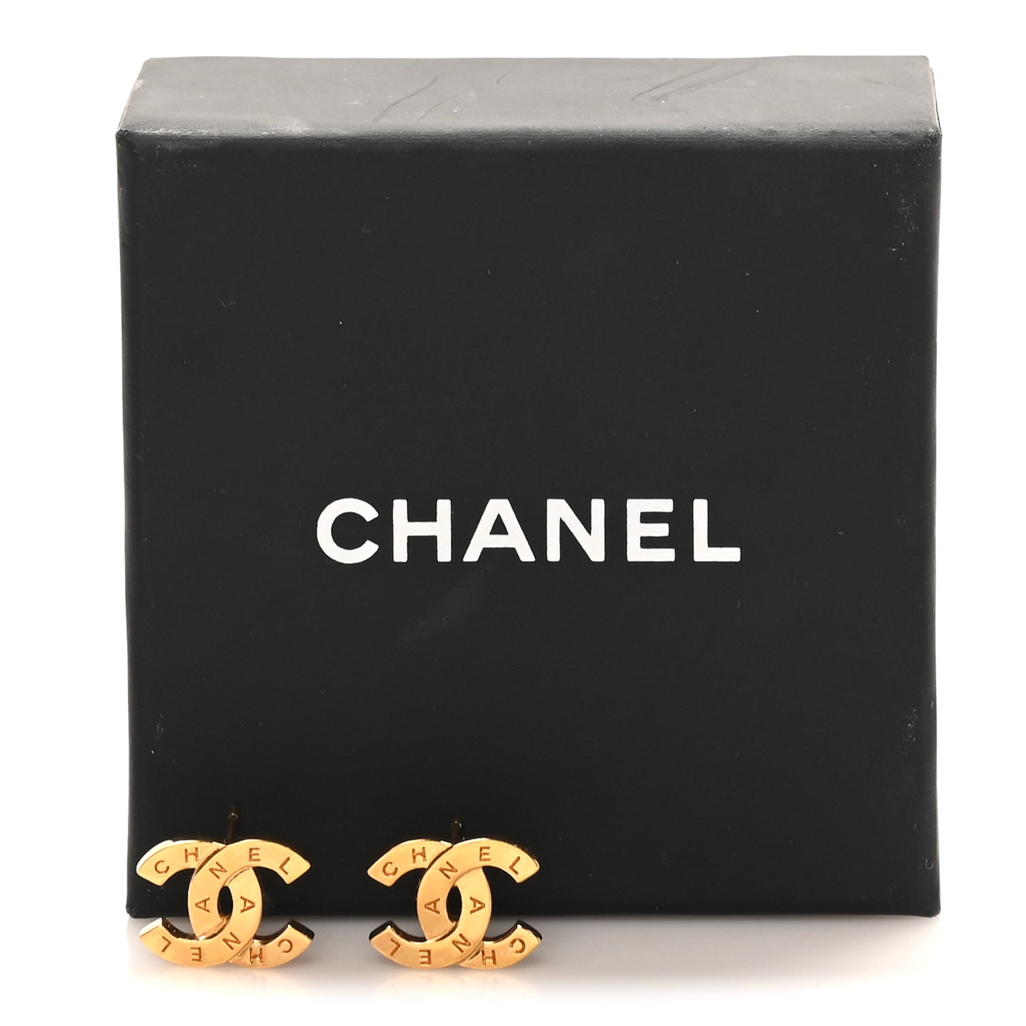 Metal CC Paris Button Stud Earrings Gold