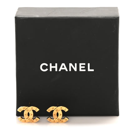 Chanel Metal CC Paris Button Stud Earrings Gold 5 of 5
