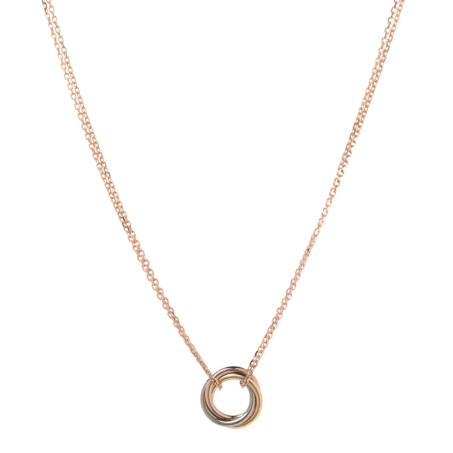 18K Pink Yellow White Gold Trinity Double Chain Pendant Necklace
