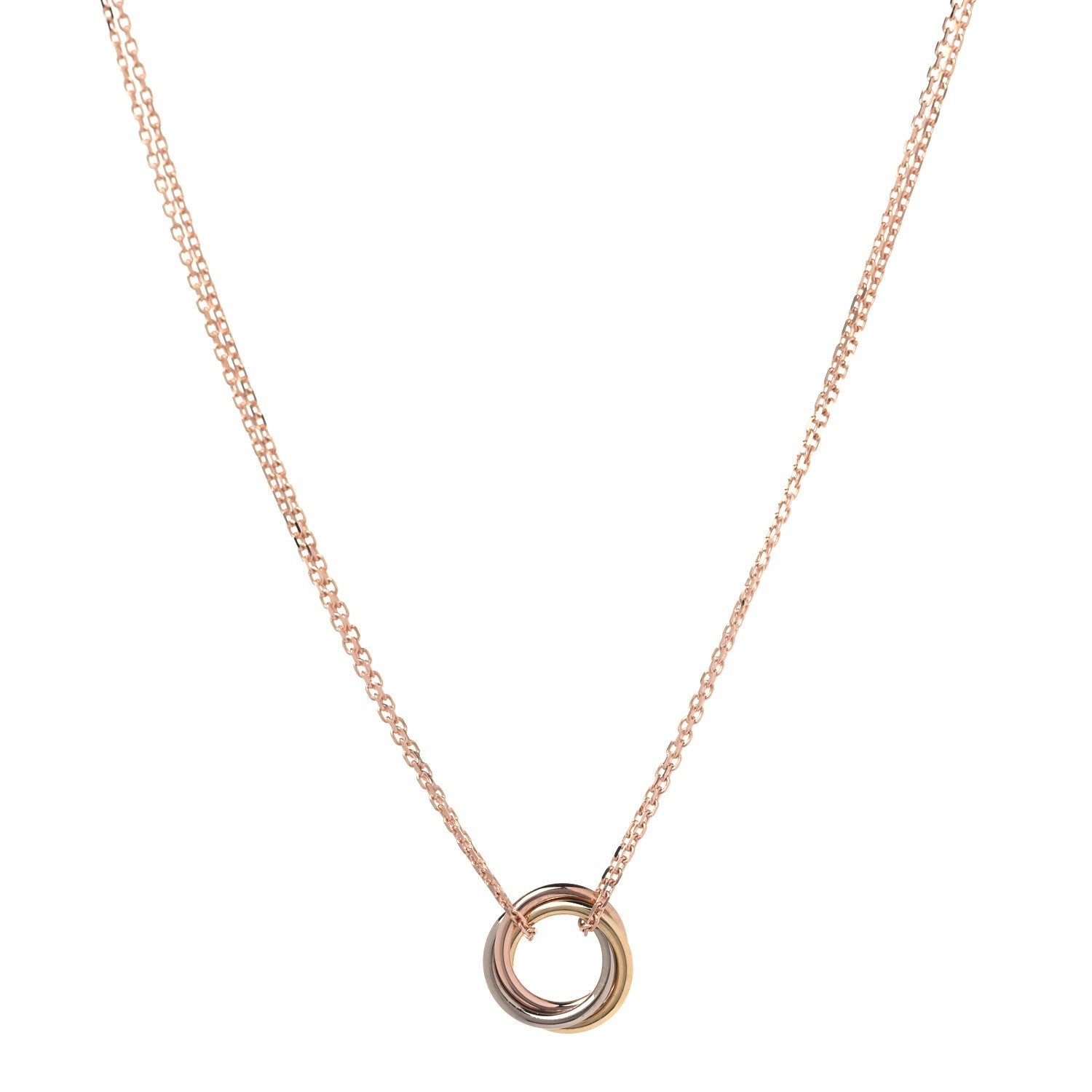 Cartier 18K Pink Yellow White Gold Trinity Double Chain Pendant Necklace 1 of 7