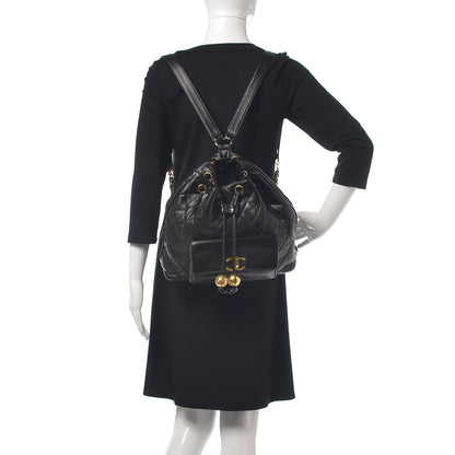 Chanel Lambskin Quilted Drawstring Backpack Black 2 of 14