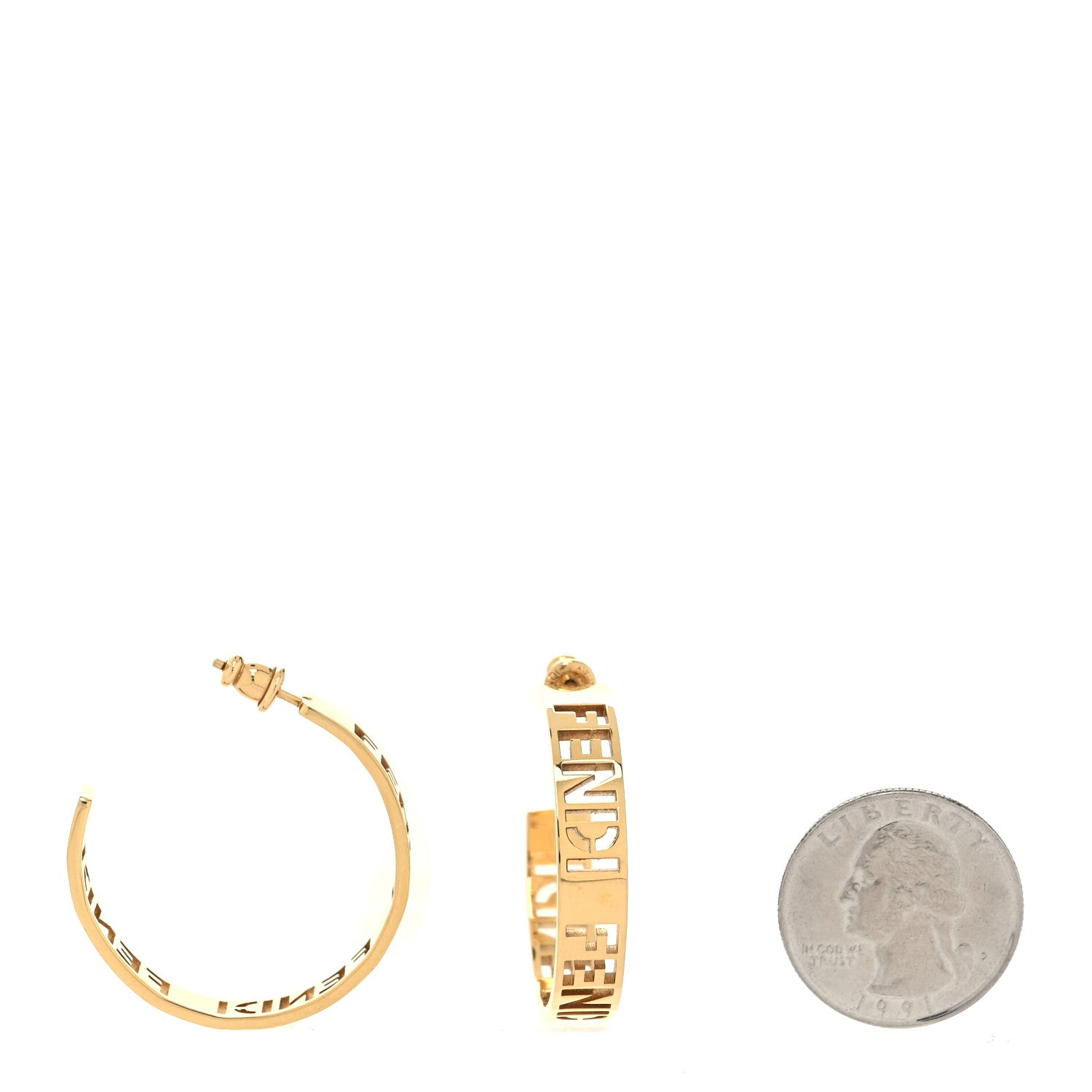 Fendi Bronze Small Signature Hoop Earrings Gold 2 of 4