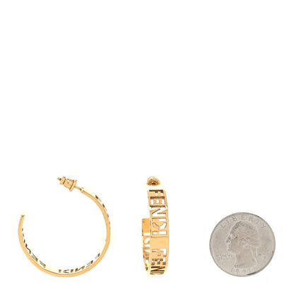 Fendi Bronze Small Signature Hoop Earrings Gold 2 of 4