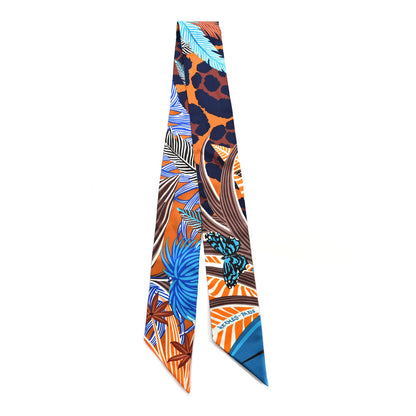 Hermes Silk Jaguar Quetzal Twilly Brun Bleu Orange 2 of 4