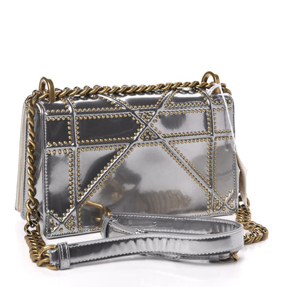 Christian Dior Metallic Patent Studded Small Diorama Flap Bag Silver 3 of 10