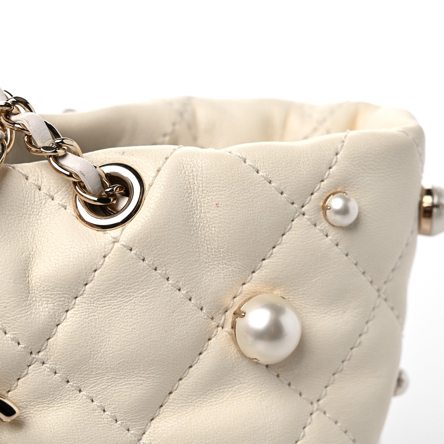 Chanel Lambskin Quilted Pearl Mini About Pearls Drawstring Bag White 11 of 11