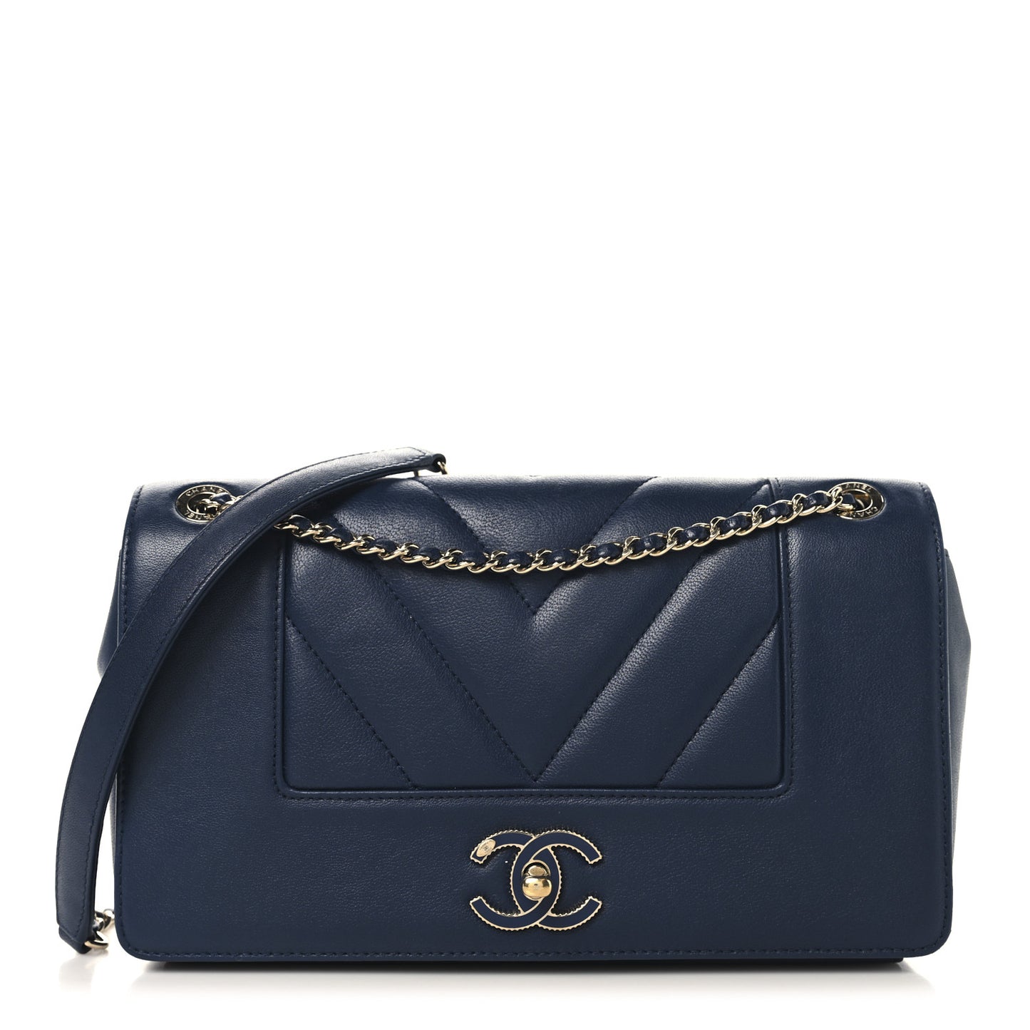 Sheepskin Chevron Quilted Medium Vintage Mademoiselle Flap Navy