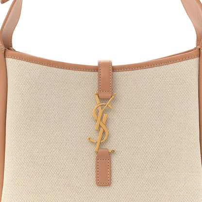Saint Laurent Smooth Calfskin Canvas Small Le 5 A 7 Soft Hobo Natural Tan 9 of 13