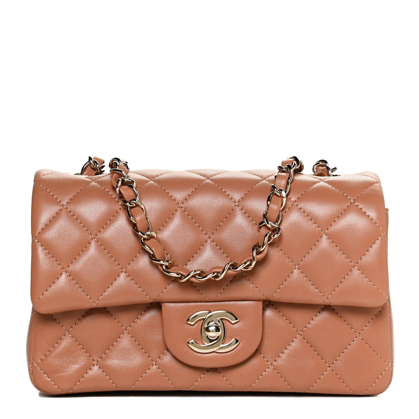 Lambskin Quilted Mini Rectangular Flap Brown