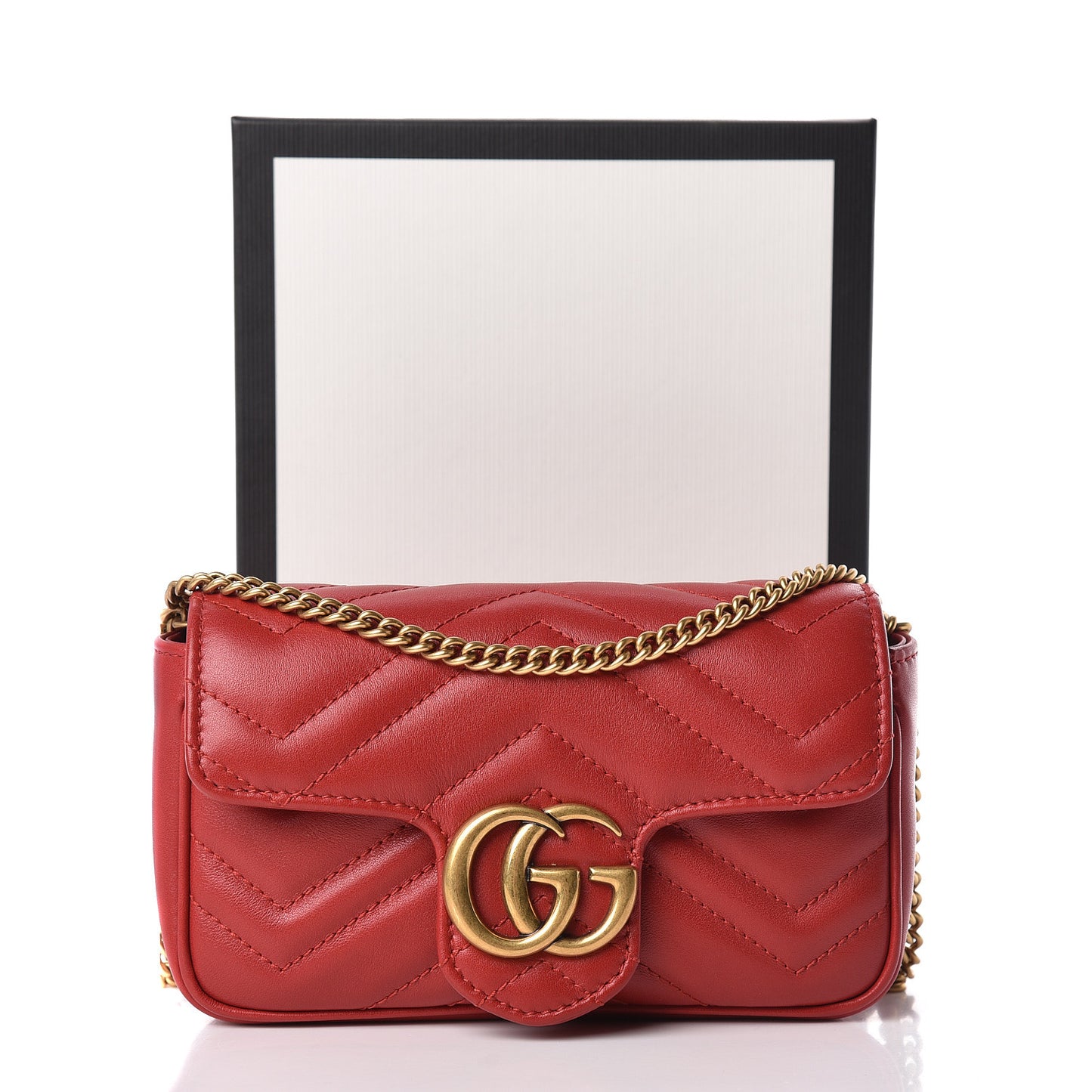 Calfskin Matelasse Super Mini GG Marmont Shoulder Bag Hibiscus Red