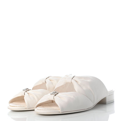Chanel Lambskin Pearl Bow CC Flat Sandals 38 White 3 of 10