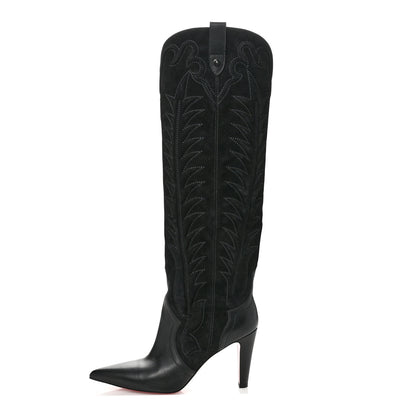 Christian Louboutin Calfskin Veau Velours Santia Botta 85 Tall Boots 39.5 Black 1 of 8