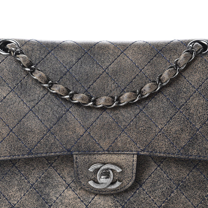 Chanel Calfskin Stitched Jumbo Double Flap Brown Blue 10 of 10