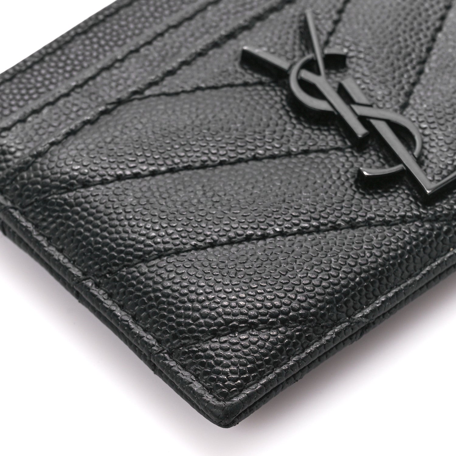 Saint Laurent Grain De Poudre Matelasse Chevron Monochrome Monogram Credit Card Case Black 9 of 10