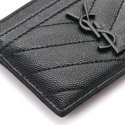 Saint Laurent Grain De Poudre Matelasse Chevron Monochrome Monogram Credit Card Case Black 9 of 10